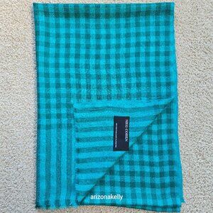 NWOT Meg Cohen Wool Scarf Lightweight Buffalo Plaid Check Teal Blue-Green